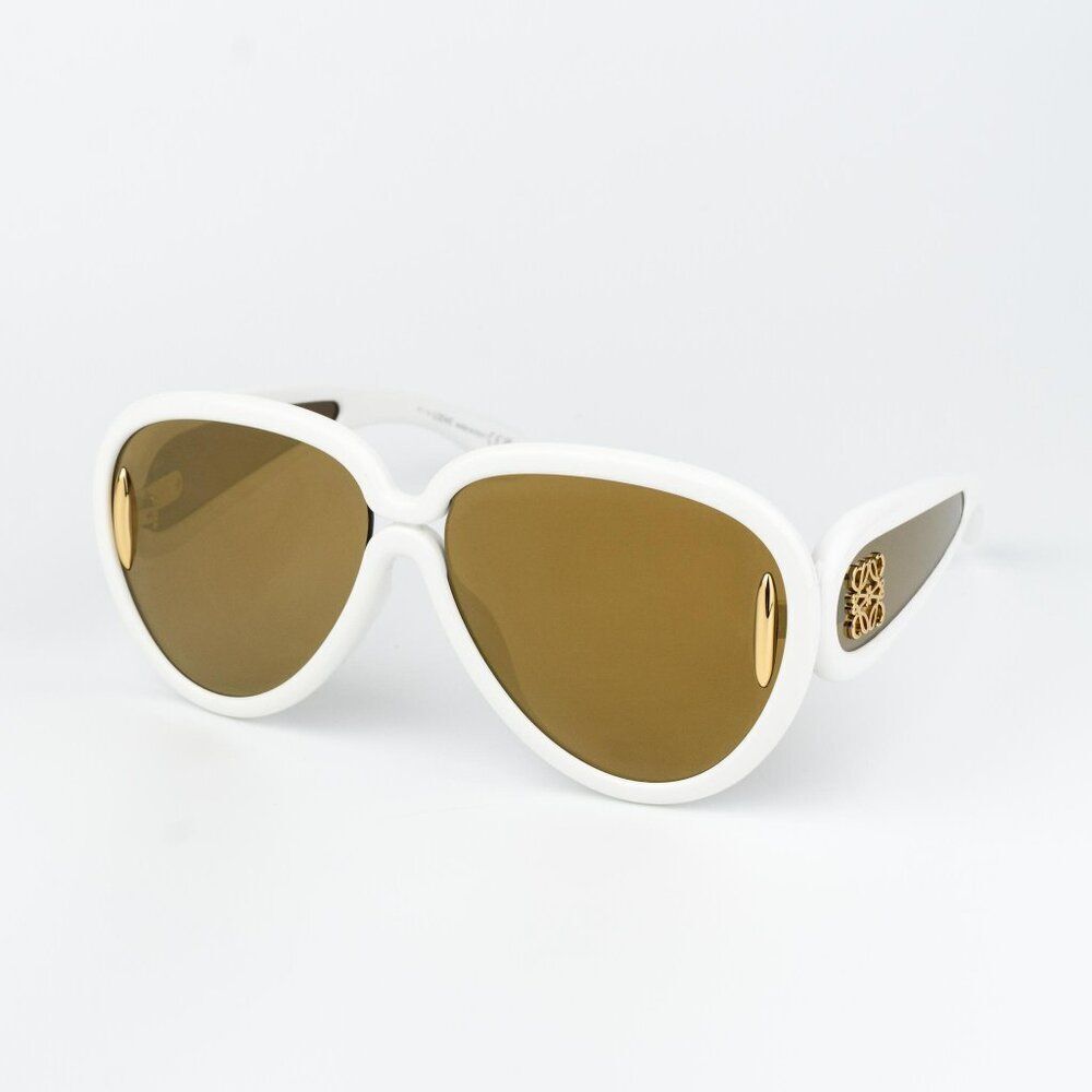 Loewe X PAULA'S IBIZA Men Sunglasses White Brown Gold Mirror Pilot LW40132I 25G